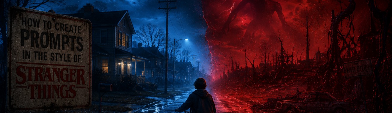 Step into the cinematic world of Stranger Things with this complete guide to creating atmospheric AI prompts. Explore how blue and red lighting, analog textures, and suburban tension define the series' visual identity - and learn to recreate that same eerie, nostalgic mood in your own scenes.